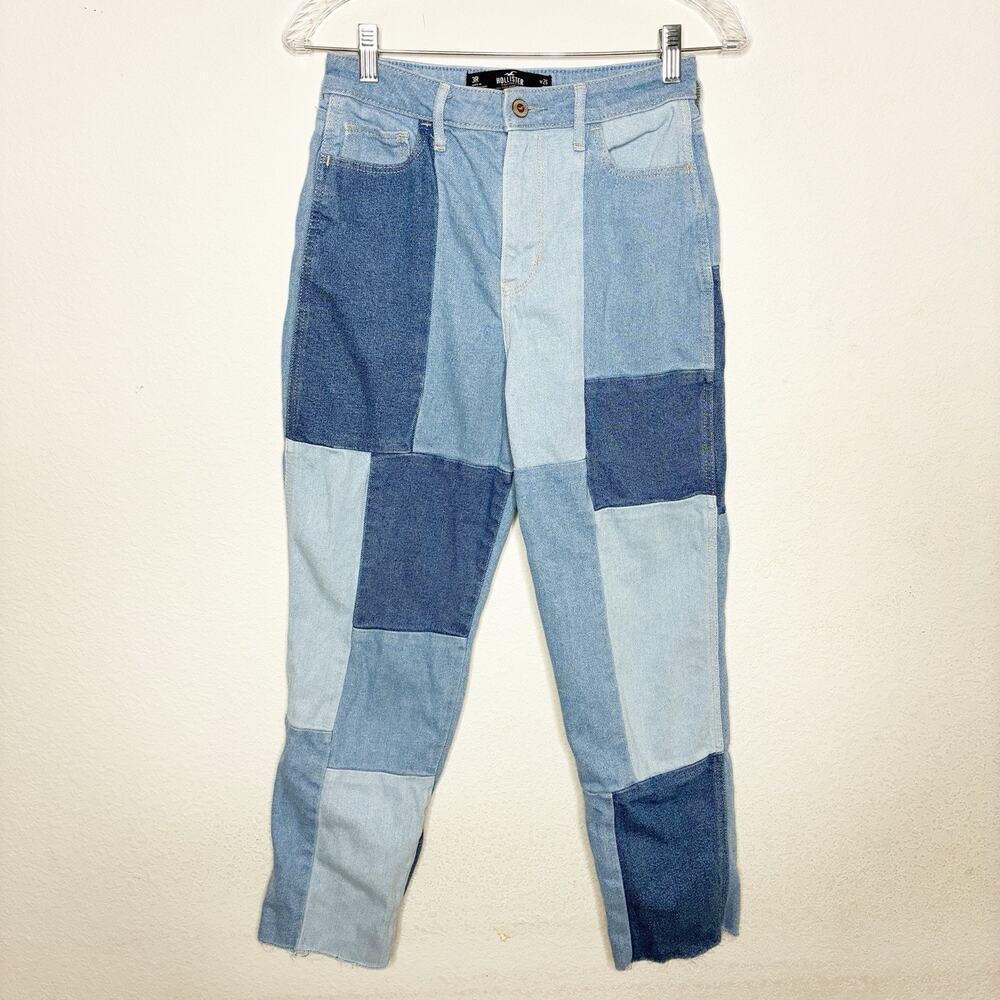 Hollister Patchwork Frayed Hem Ultra High Rise Mom Jean 26/27 (3R)